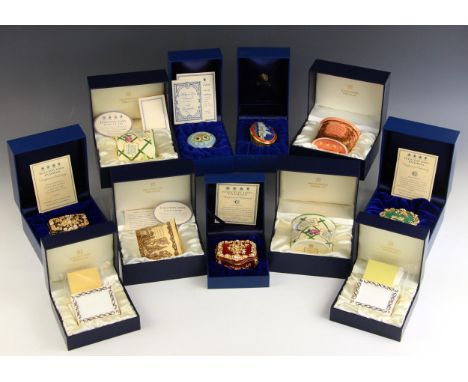 A collection of Halcyon Days enamel boxes, comprising: a limited edition 'Tribute To The Queen And Prince Philip On Their Gol