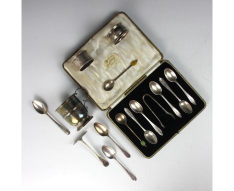 A selection of silver and silver plated items, including a George V silver christening mug, Barker Brothers Silver Ltd, Birmi