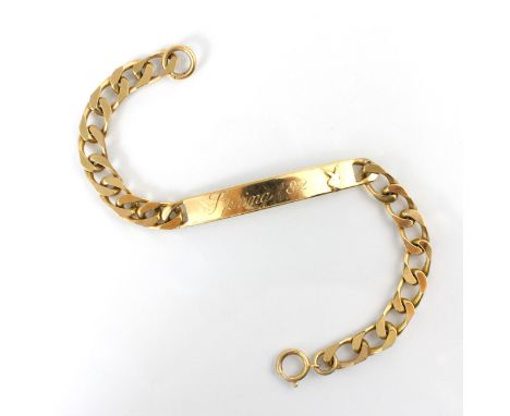 A 9ct yellow gold 'Playboy' identity bracelet, the tag engraved 'Spring '82' with playboy bunny motif, upon curb link bracele