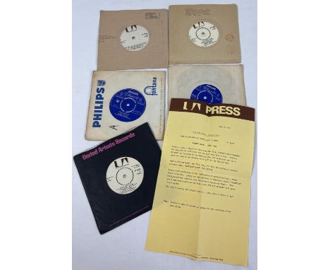5 vintage Shirley Bassey 7" vinyl singles, 3 from the early 1970's on United Artists Records. 2 in part original postage enve