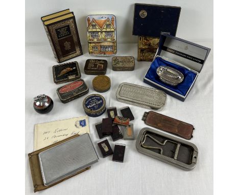 A collection of assorted vintage items to include advertising tins and rolls razors. Lot also includes: bakelite cased Rolls 