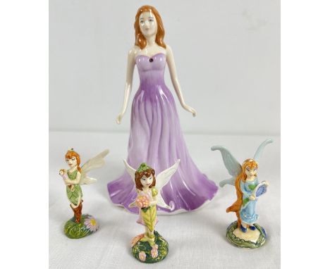 A collection of Royal Doulton ceramic figures. February Amethyst from The Gemstones Collection together with 3 Disney Fairies