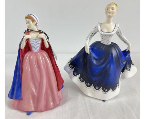 2 ceramic lady figurines by Royal Doulton. "Lisa" HN2310 with blue matt finish skirt and "Bess" HN4863 from the Pretty Ladies