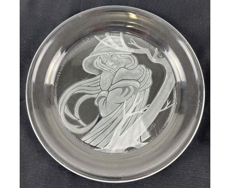 A limited edition Morgantown full lead crystal plate "County Ladies" by Michael Yates. Plate No. 1045A. Etches signature to f