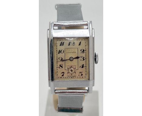 A vintage Art Deco men's wristwatch by Langendorf with subsidiary dial and replacement strap. Gold tone face with black hour 