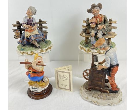4 vintage Capodimonte ceramic figurines. To include Disney 'Happy' figure from Snow White &amp; The Seven Dwarves, by Enzo Ar