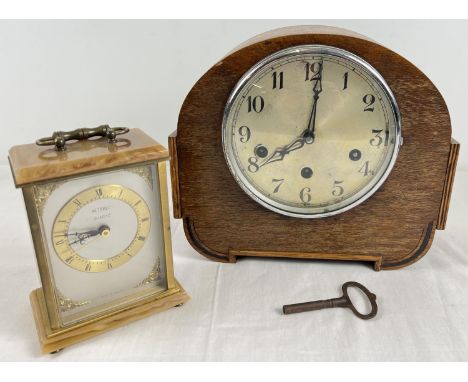 A vintage wooden cased Westminster chime mantel clock with domed shaped case. Together with a mid century Metamec quartz carr