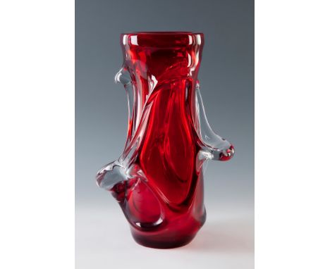 Murano vase, 1960s.Murano glass.Measurements: 37 x 24 x 23 cm.Hand blown Murano glass vase, air blown, formed by two layers o