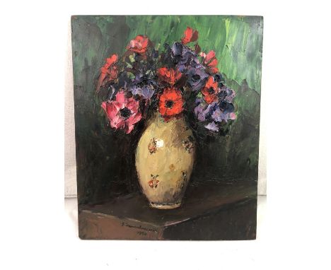 22Piero Sansalvadore (1892-1955)Oil on panel Still life - vase of flowersSigned and dated ? 1950? lower middle12 x 10 in ( 30