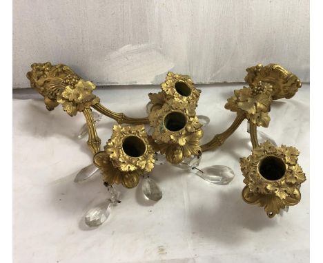 19th C Ormolu wall scones - a pair of grape-vine inspired quality 2-branch wall branch Candelabra / Sconces with facet cut gl