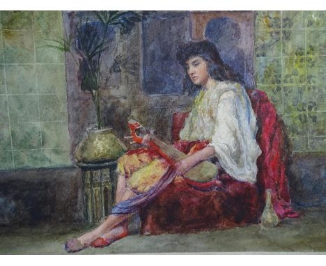 Cattermole XIXOrientalist SchoolWatercolourA seated Lute player beside an Ottoman table etc. within a tiled interior and Moor