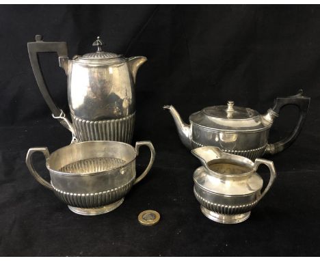 A late 19th C 4-piece silver-plate Tea for One Teaset comprising a teapot, hot water jug, sucrier and cream jug all with gadr