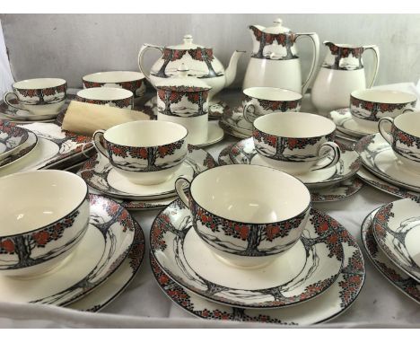 Rare Art Deco Crown Ducal Orange Tree pattern - Large quantity set of 10 cups, 10 saucers and 1 0 side plates , 2 sandwich pl