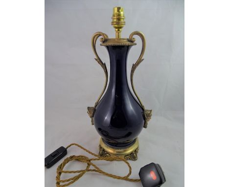 C. 1900 Classical ormolou mounted Table Lamp: a PAT Tested ormolou mounted Classical Lapis Lazuli coloured porcelain Vase sha