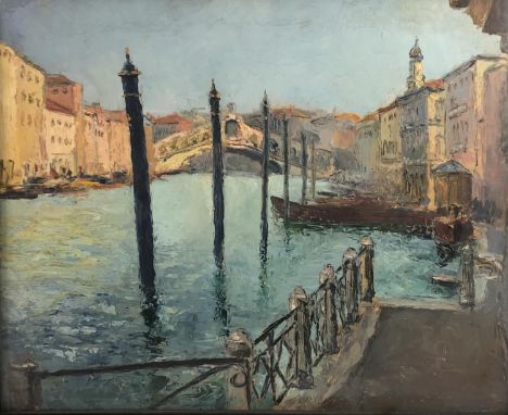 Piero Sansalvadore (1892-1955)Oil on panel? Venezia: Impressione sul Canal Grande ( Rialto)?Signed lower right c. 1950Has pok
