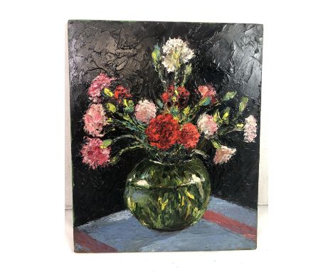 Piero Sansalvadore (1892-1955)Oil on panel Still life of Carnations Signed and dated ? 1948? lower right and with pokerwork t
