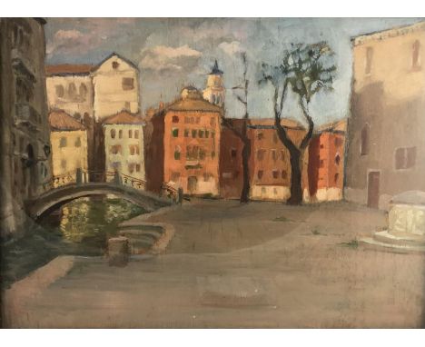 Piero Sansalvadore (1892-1955)Oil on sketch on panelA view in VeniceBear Rowley Kensington Framers label verso17 x 14 in (43.