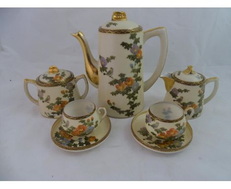 Signed Japanese Egg shell porcelain Coffee set - a five place ( Coffee pot, milk- cream lidded jug ,lidded sucrier, 2 coffee 