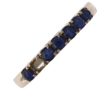 A modern 18ct white gold sapphire half eternity ring, claw set with round-cut sapphires, setting height 3mm, size R, 3.5g (1 