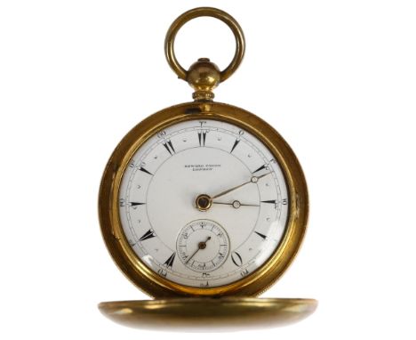 A Turkish gilt-metal full hunter key-wind fusee pocket watch, Edward Prior of London, circa 1845, white enamel dial with pain