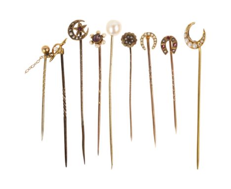 9 Antique stickpins, including pearl and garnet, 9.6g totalLot sold as seen unless specific item(s) requested 