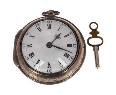 An 18th century silver pair-cased open-face key-wind verge fusee pocket watch, Charles Thomson, London 1774, white enamel dia