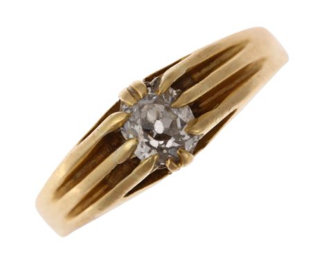 An 18ct gold 0.4ct solitaire diamond gypsy ring, claw set with old-cut diamond, diamond weight calculated from dimensions: 5.