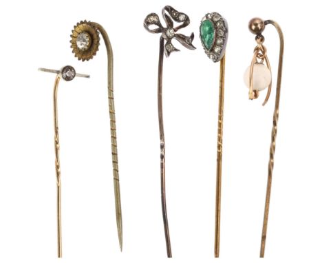 Various stickpins, including paste, 6.4g totalLot sold as seen unless specific item(s) requested 