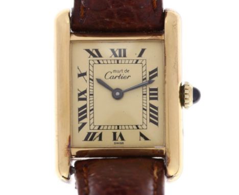 LES MUST DE CARTIER - a vermeil sterling silver Tank mechanical wristwatch, circa 1970s, ivory dial with Roman numeral hour m