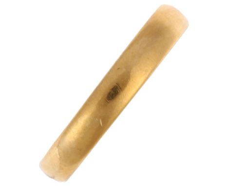 An early 20th century 22ct gold wedding band ring, maker JW Ltd, Birmingham 1930, band width 3.1mm, size N, 2.3gNo damage or 
