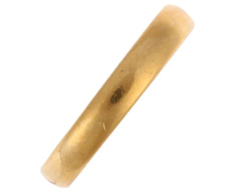 An early 20th century 22ct gold wedding band ring, maker JW Ltd, Birmingham 1930, band width 3.1mm, size N, 2.3gNo damage or 