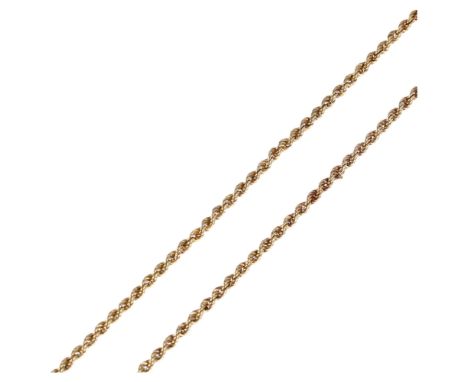 A late 20th century 9ct gold rope twist chain necklace, maker G Ltd, import London 1975, 50cm, 7.7gNo damage or repair, no br