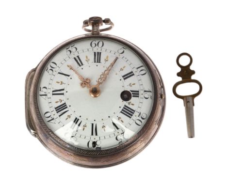 An 18th century French silver open-face key-wind verge fusee pocket watch, Le Grand a Dieppe, circa 1730s, white enamel dial 