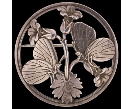 GEORG JENSEN - a late 20th century Danish stylised sterling silver 'moonlight blossom' brooch, designed by Arno Malinowski, L