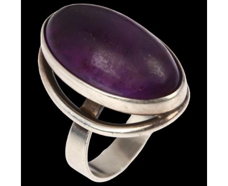 NIELS ERIK FROM - a Danish modernist sterling silver and amethyst dress ring, setting height 26.7mm, size P, 11.7gAmethyst su