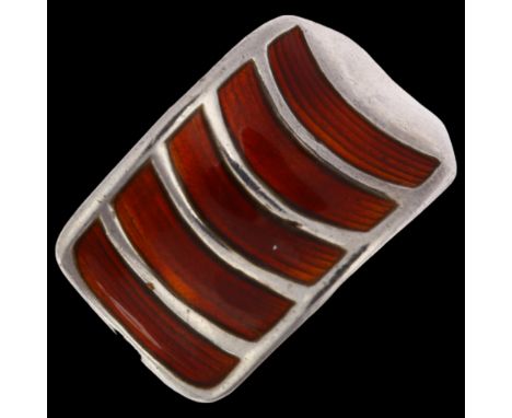 DAVID ANDERSEN - a Norwegian modernist sterling silver and red enamel torque ring, circa 1960s, chevron design, setting heigh