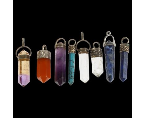 8 silver-mounted gem set chakra pendants, including ametrineLot sold as seen unless specific item(s) requested 