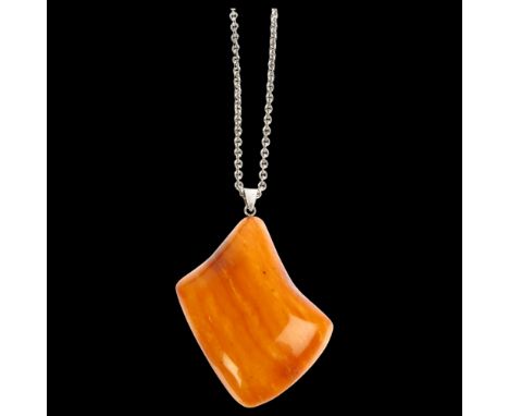 TURM GULD & SOLV - a Danish sterling silver Baltic amber pendant necklace, on sterling cable link chain, pendant 66.3mm, chai