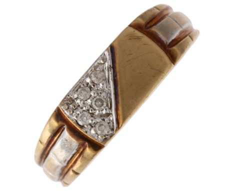 A modern 9ct gold diamond signet ring, maker HW, Sheffield 2006, pave set with modern round brilliant-cut diamonds, setting h