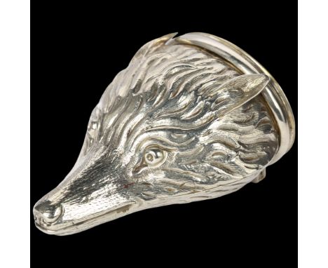 A William IV novelty silver fox head snuffbox, George Tye, probably by Nathanial Mills, circa 1830, realistically chased deco