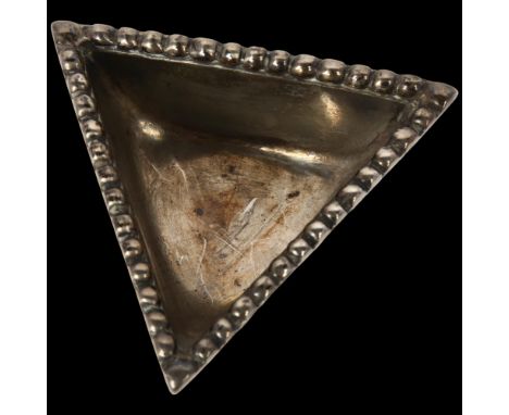 A George V Scottish silver Traprain Law hoard table salt cellar, Brook & Son Edinburgh 1932, triangular form with beaded edge