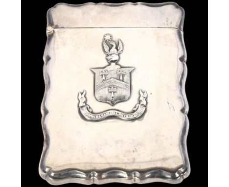 A late Victorian silver Worshipful Company of Blacksmiths visiting card case, Alstons & Hallam, London 1899, shaped rectangul