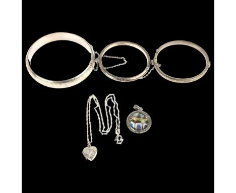 Various silver jewellery, including hinged bangle, butterfly wing pendant, etcLot sold as seen unless specific item(s) reques