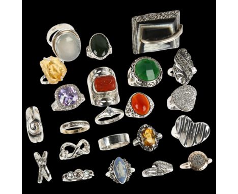 A quantity of silver gem set rings, including citrine, Wedgwood etc, 138g grossLot sold as seen unless specific item(s) reque