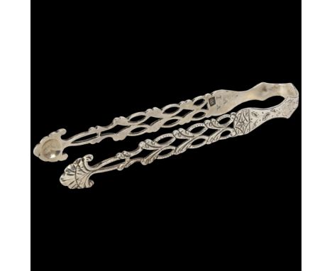 A pair of George III silver sugar tongs, probably George Smith II, circa 1780, no assay mark of date letter, pierced and brig