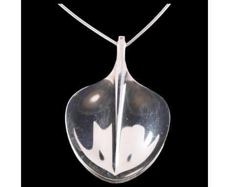 DAVID ANDERSEN - a large Norwegian modernist sterling silver leaf pendant necklace, on original sterling neck torque, pendant