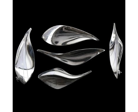 HERMANN SIERSBOL - 5 Danish modernist sterling silver leaf brooches, largest 71.5mm, 24.9g total (5)No damage or repair, only