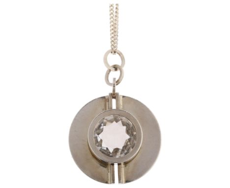 ELIS KAUPPI for KUPITTAAN KULTA OY - a Finnish modernist sterling silver and rock crystal pendant necklace, Turku, on later I