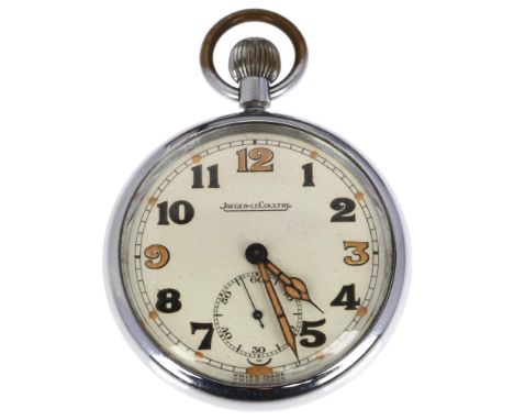 JAEGER LE COULTRE - a Second World War Period steel open-face keyless GSTP military issue pocket watch, white dial with Arabi