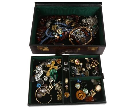 Various silver and costume jewellery, including eye pendant, Danish Art Nouveau amber brooch, etcLot sold as seen unless spec